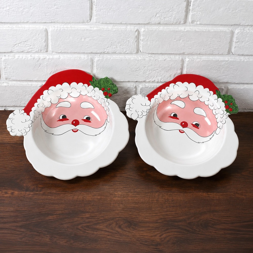 Vintage Ullman Santa Party Server Bowl Set of 2 Nesting Christmas Serveware